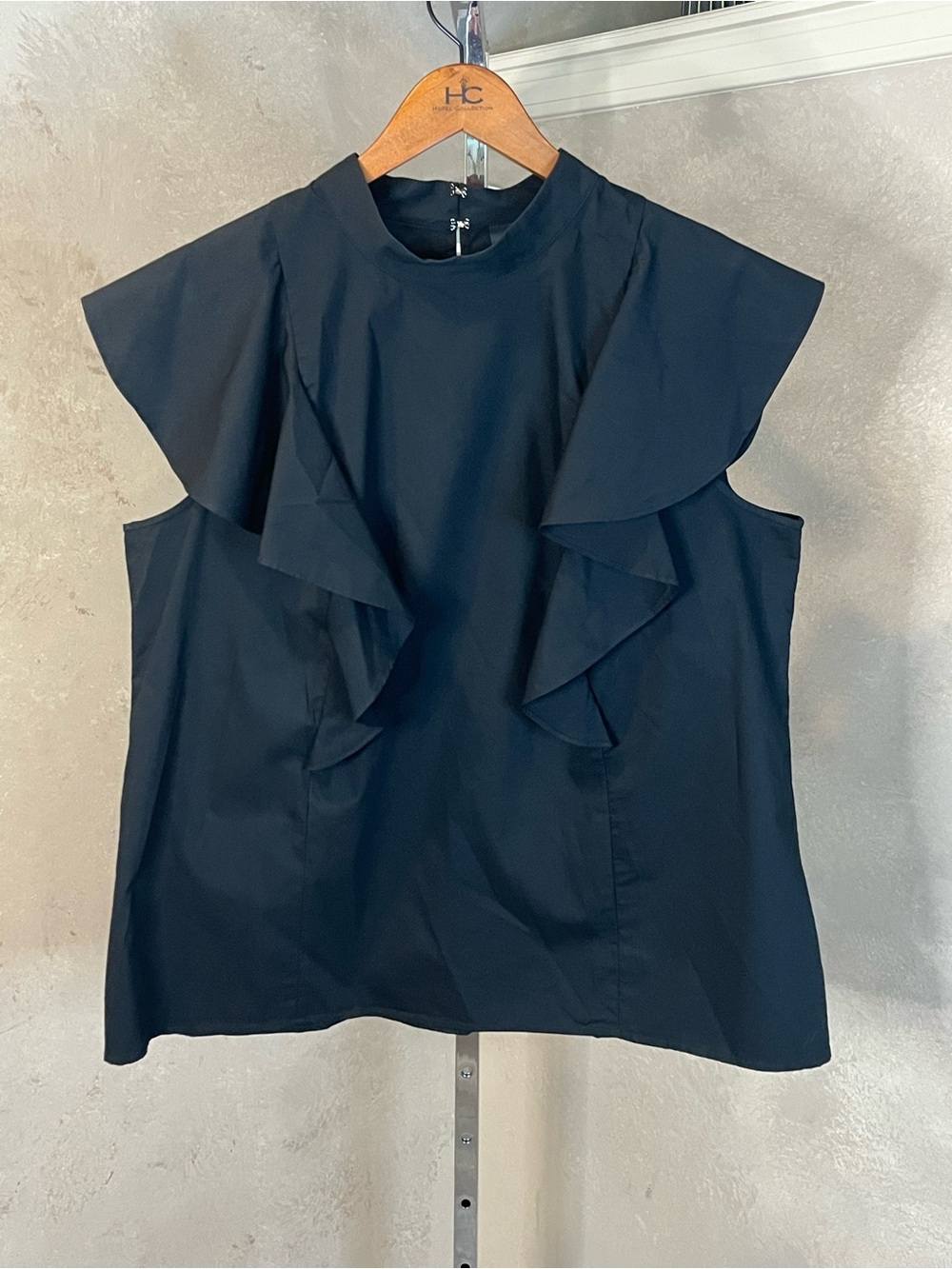 Worthington Sleeveless Cotton Blend Black Ruffle Round Neck Blouse XL